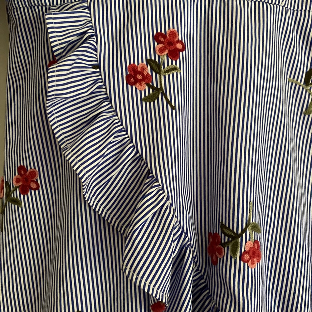Love Riche Striped Embroidered Ruffle Dress L Large - Picture 2 of 8